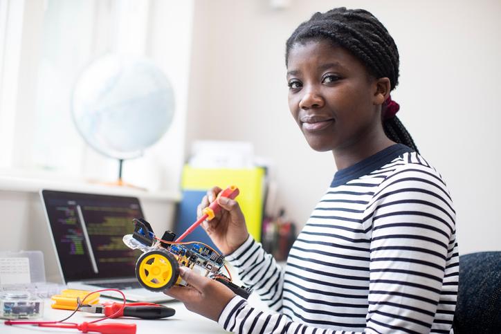 student working on stem project